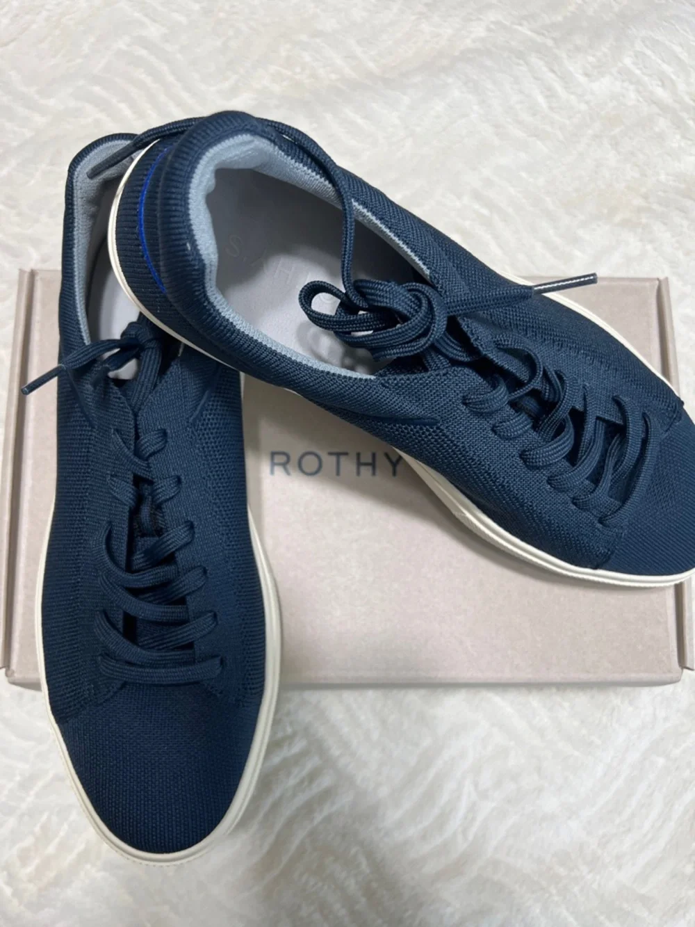 Rothy’s Men’s RS01 Sneaker Navy Blue Size 11.5 NIB Sustainable Knit Lace Up